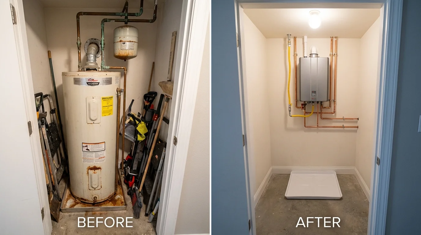 Tank water heater versus wall-mounted tankless unit comparison for Milan, NH homeowners