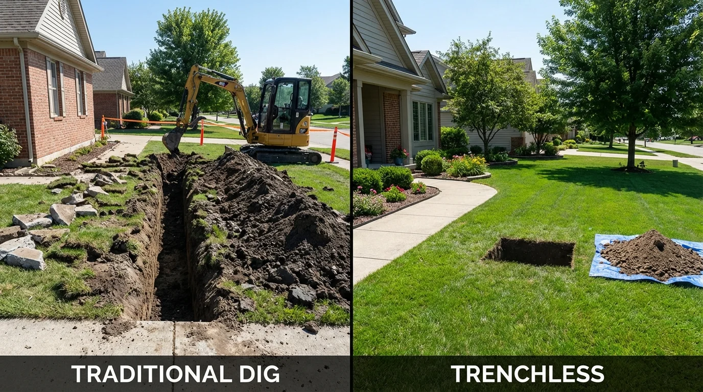 Trenchless sewer repair with minimal yard damage versus traditional excavation in Milan, NH